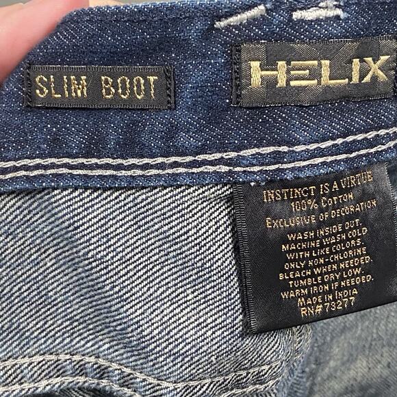 Helix Jeans Mens 34X32 (34x31) Slim Dark Denim Boot Embroidered Pockets Grunge - Picture 4 of 7